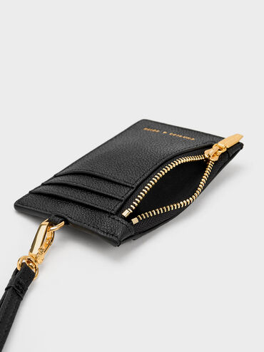 Side Zip Card Holder, Black, hi-res