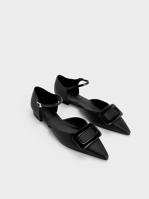 Rosalie Leather D'Orsay Flats, Black, hi-res