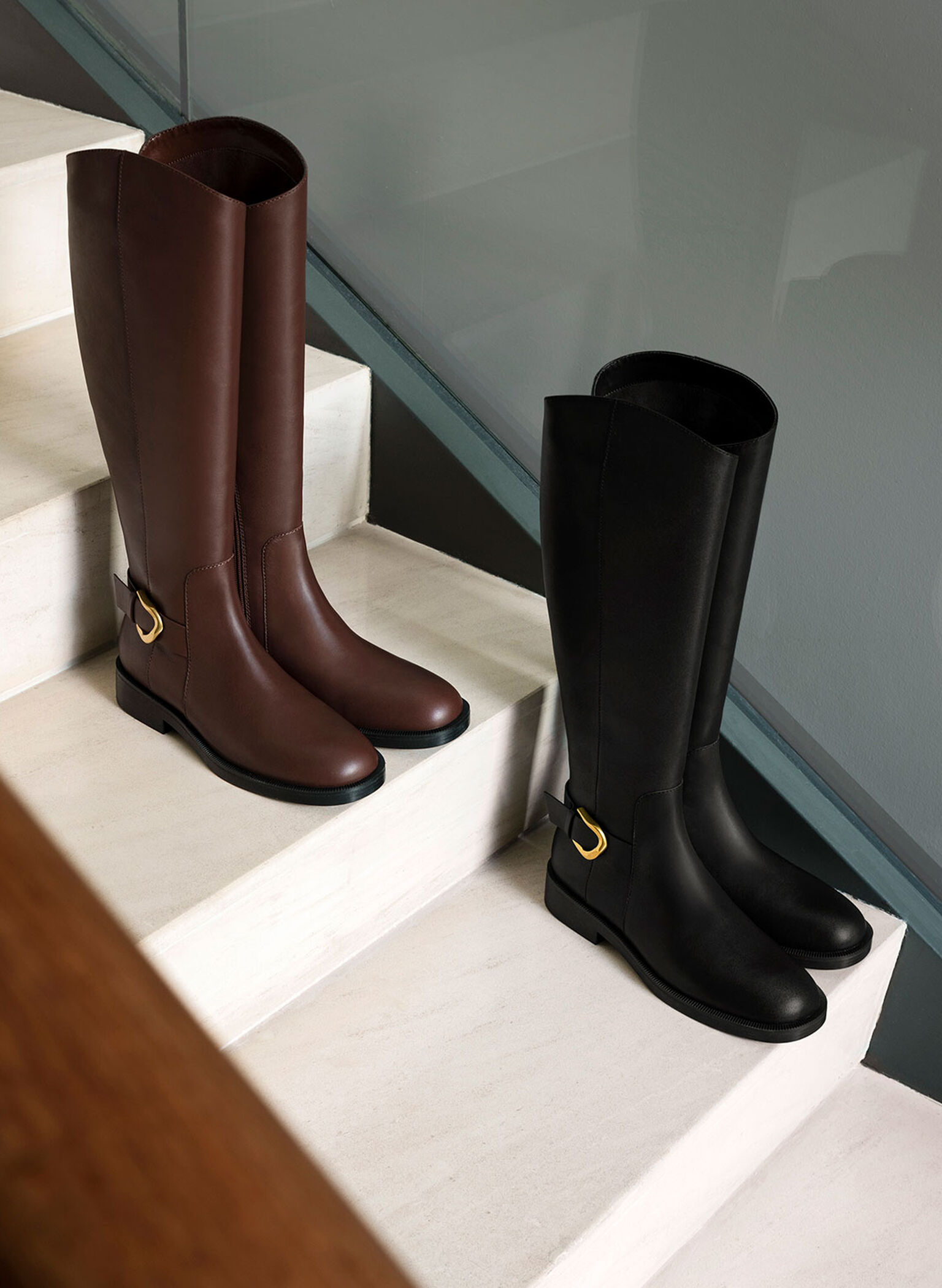 Gabine Leather Knee-High Boots, Brown, hi-res