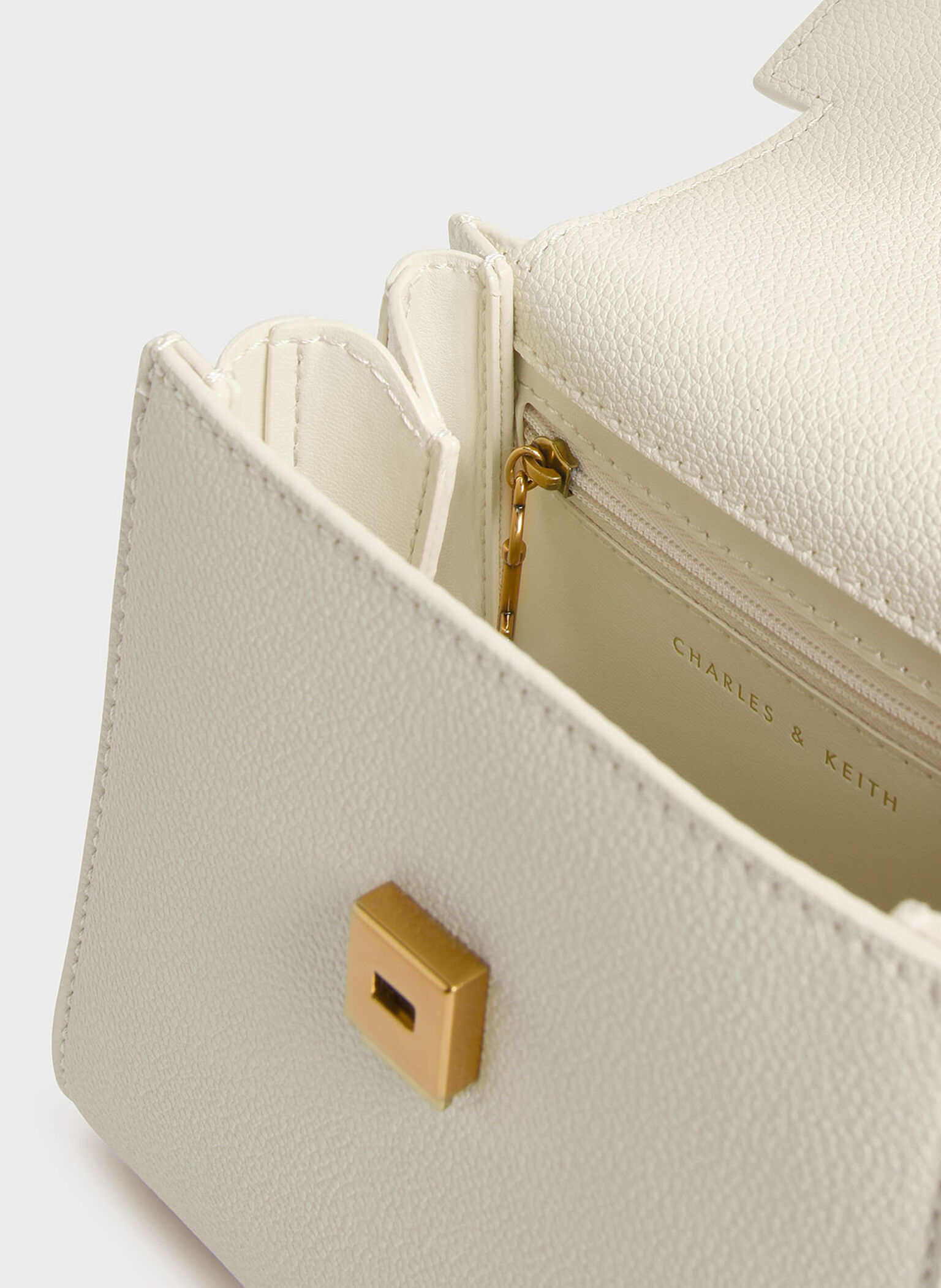 Cream Geometric Top Handle Chain-Link Bag - CHARLES & KEITH US