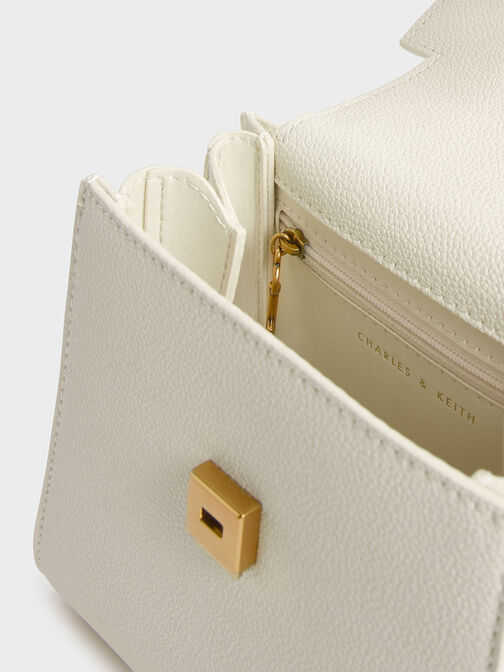 Geometric Top Handle Chain-Link Bag, Cream, hi-res