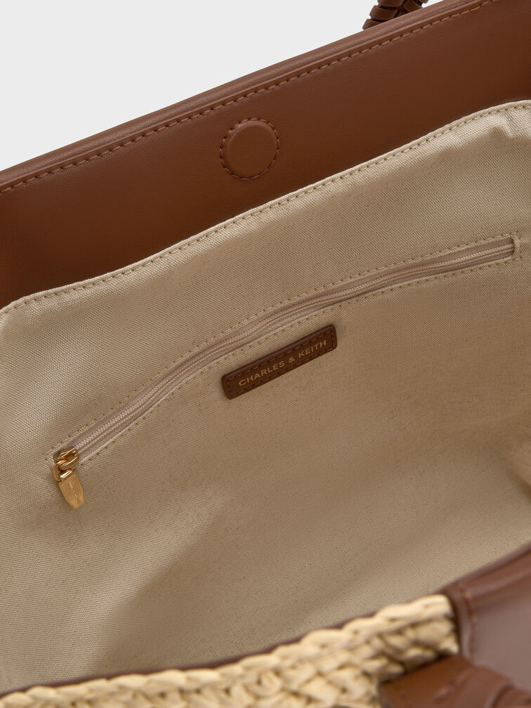 Bolso tote de rafia Shalia, Rafia natural, hi-res