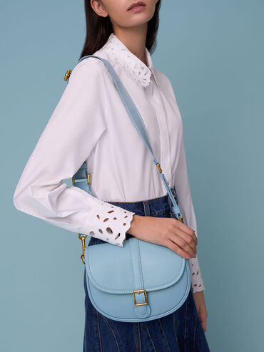 Flora Belted Saddle Bag, Blue, hi-res