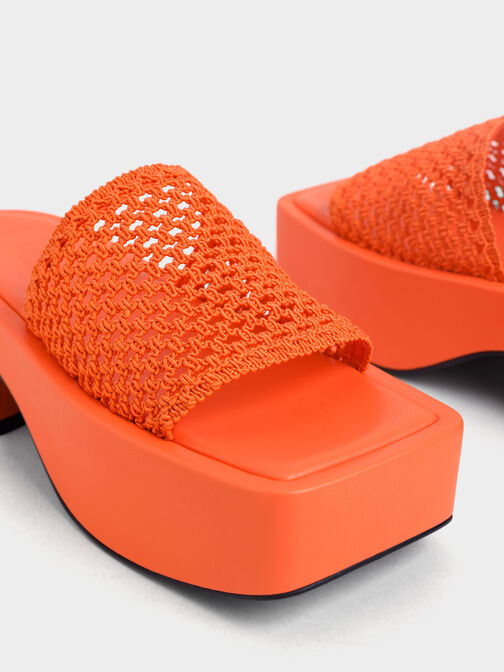 Knitted Platform Wedges, Coral, hi-res