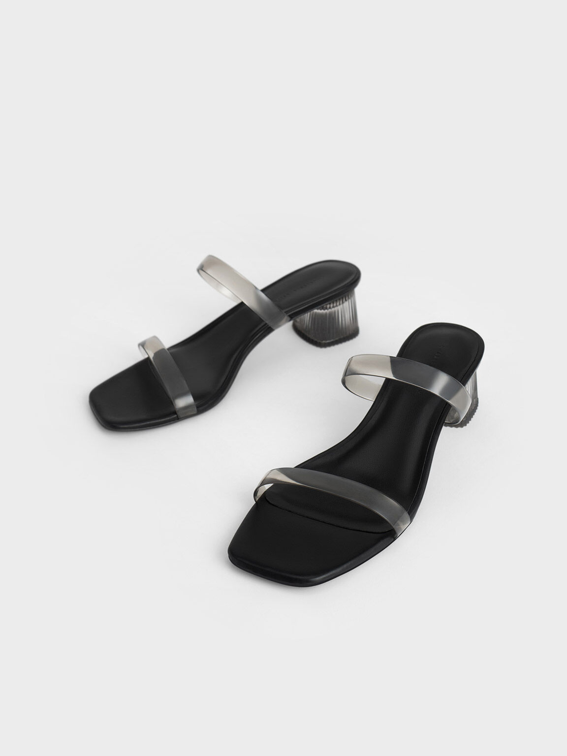 See-Through Heeled Mules, Black, hi-res