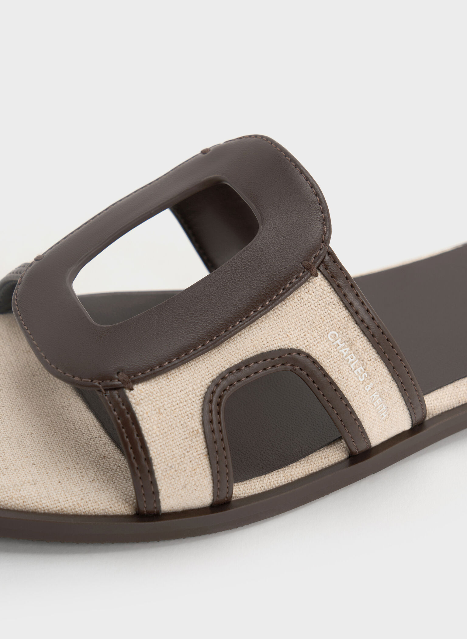Easley Linen Cut-Out Slide Sandals, Dark Brown, hi-res