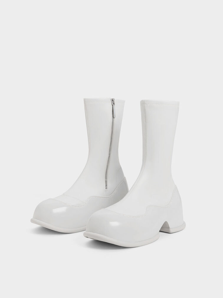 Pixie 漆皮拼接厚底靴, 白色, hi-res