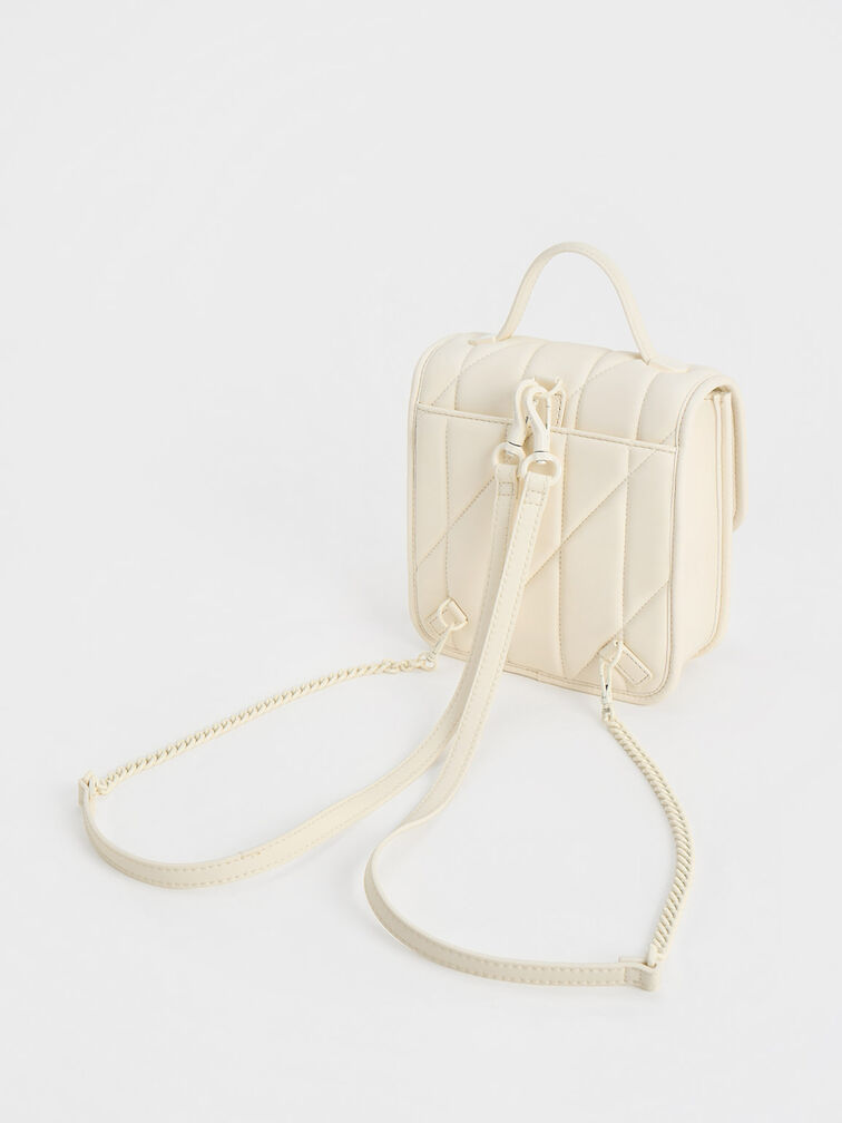 Lin Quilted Belted Backpack, Cream, hi-res
