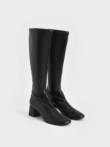 Botas hasta la rodilla con tacón en bloque, Negro, hi-res