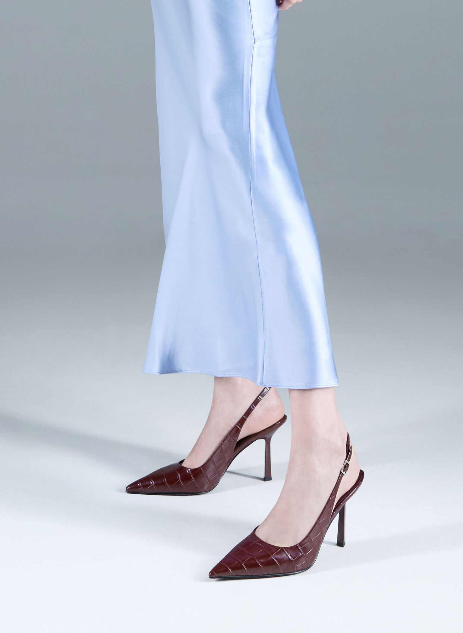 Croc-Effect Pointed-Toe Slingback Pumps, Animal Print Burgundy, hi-res