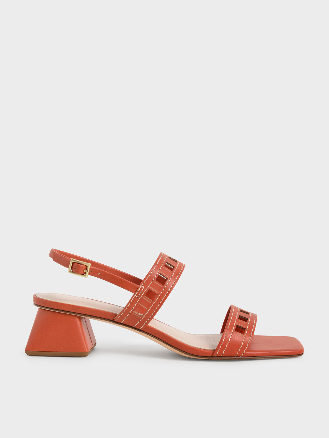 Cut-Out Heeled Slingback Sandals, Orange, hi-res
