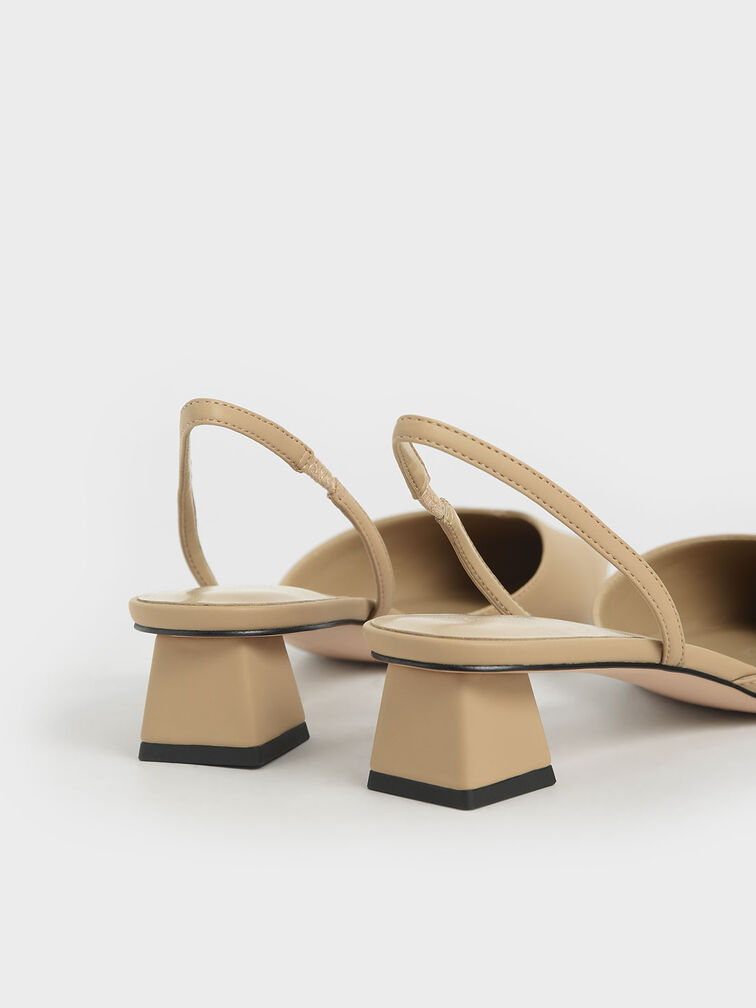 Trapeze Heel Slingback Pumps, Beige, hi-res