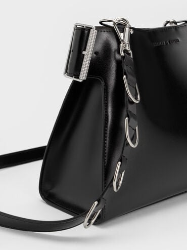 Lexie Side-Buckle Trapeze Shoulder Bag, Noir, hi-res