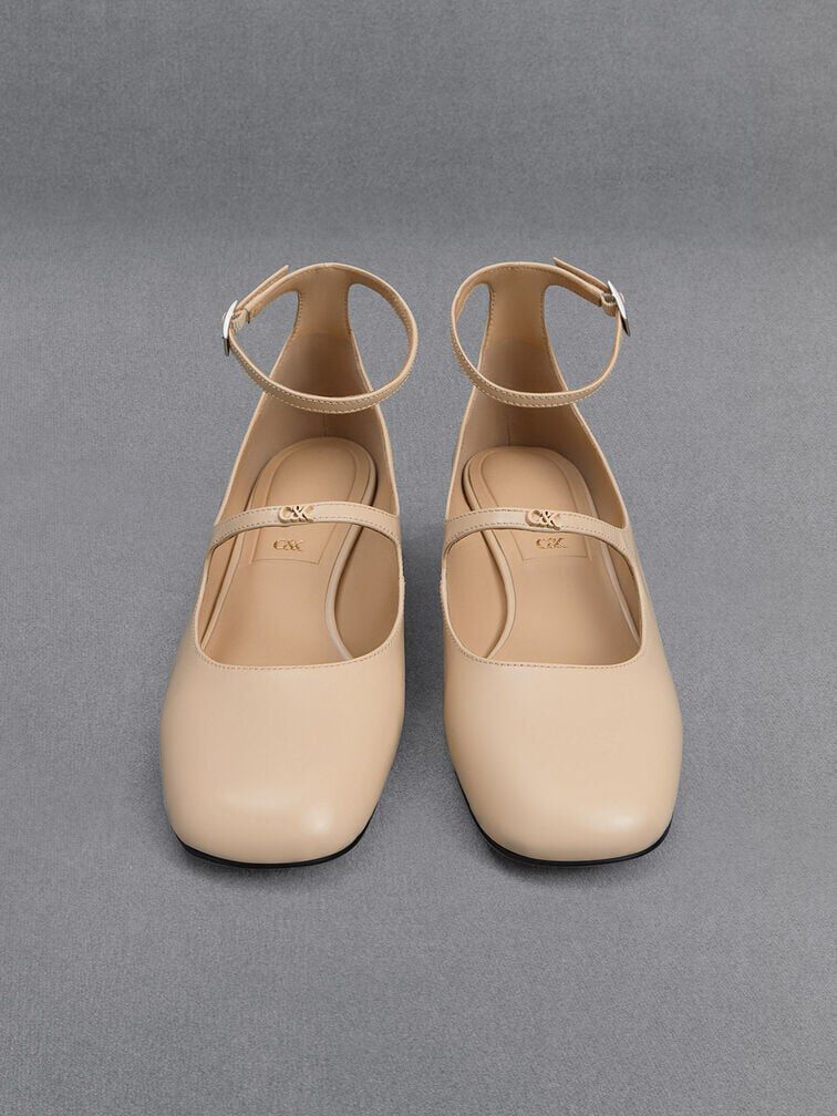 Claire Leather Mary Jane Pumps, Beige, hi-res