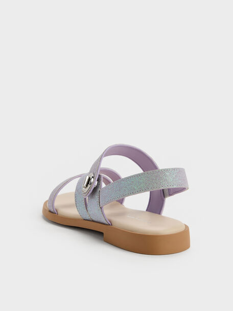 Girls' Yara Glittered Strappy Sandals, Purple, hi-res
