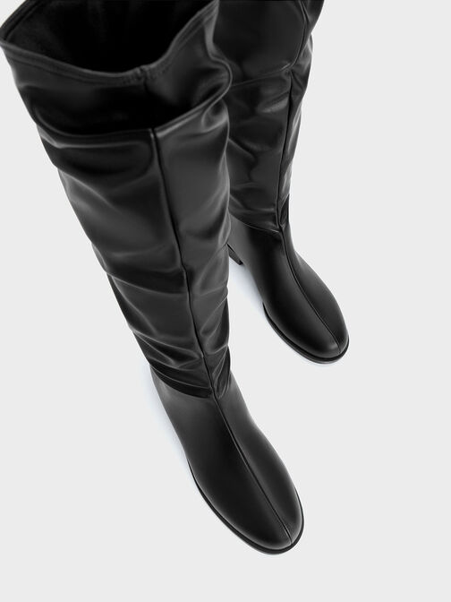 Ruched Knee-High Boots, Black, hi-res