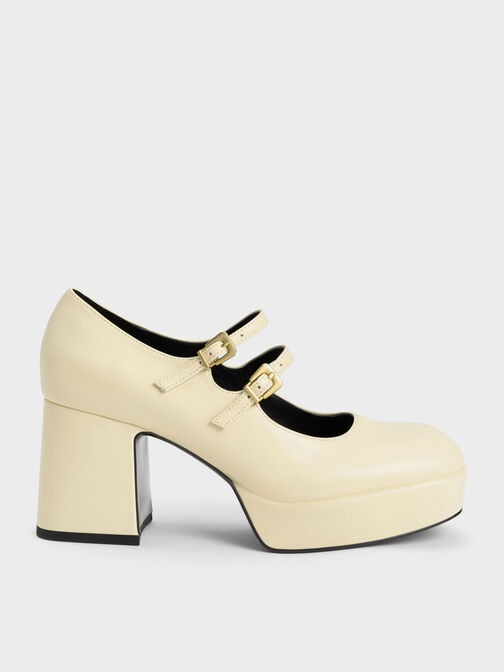 Block Heel Mary Janes, Yellow, hi-res