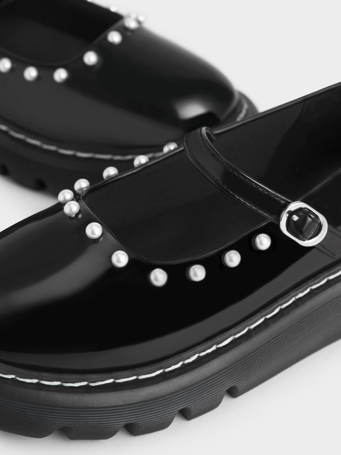 Girls' Bead-Embellished Patent Mary Janes, Black, hi-res