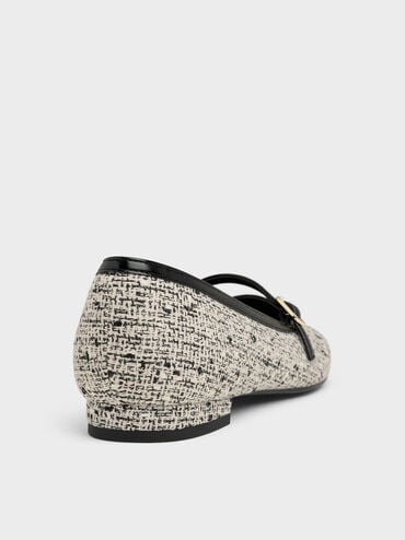 Tweed Contrast-Trim Buckle-Strap Mary Janes, Multi, hi-res