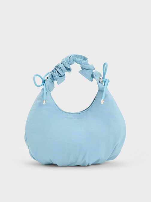 Maisy Ruched Nylon Bag, Light Blue, hi-res
