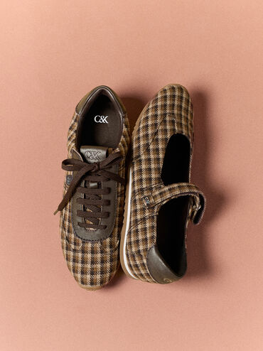 Baskets Mary Jane Jace en cuir &agrave; carreaux, Multicolore, hi-res