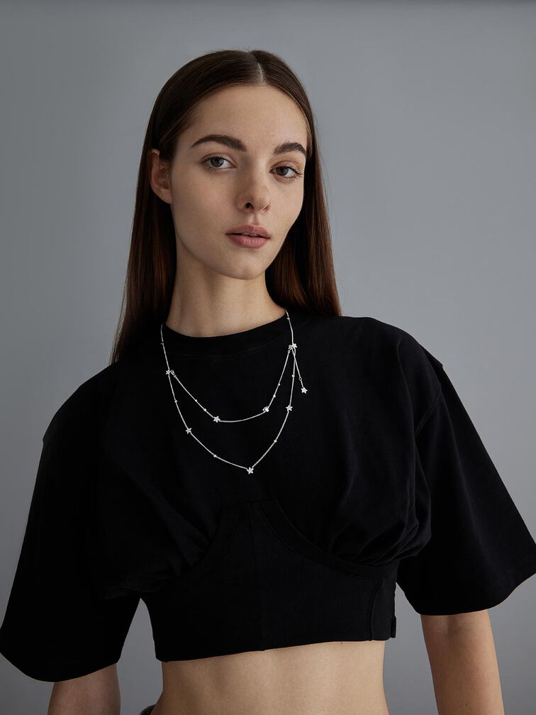 Horoscope Crystal Star Double-Chain Necklace, Silver, hi-res