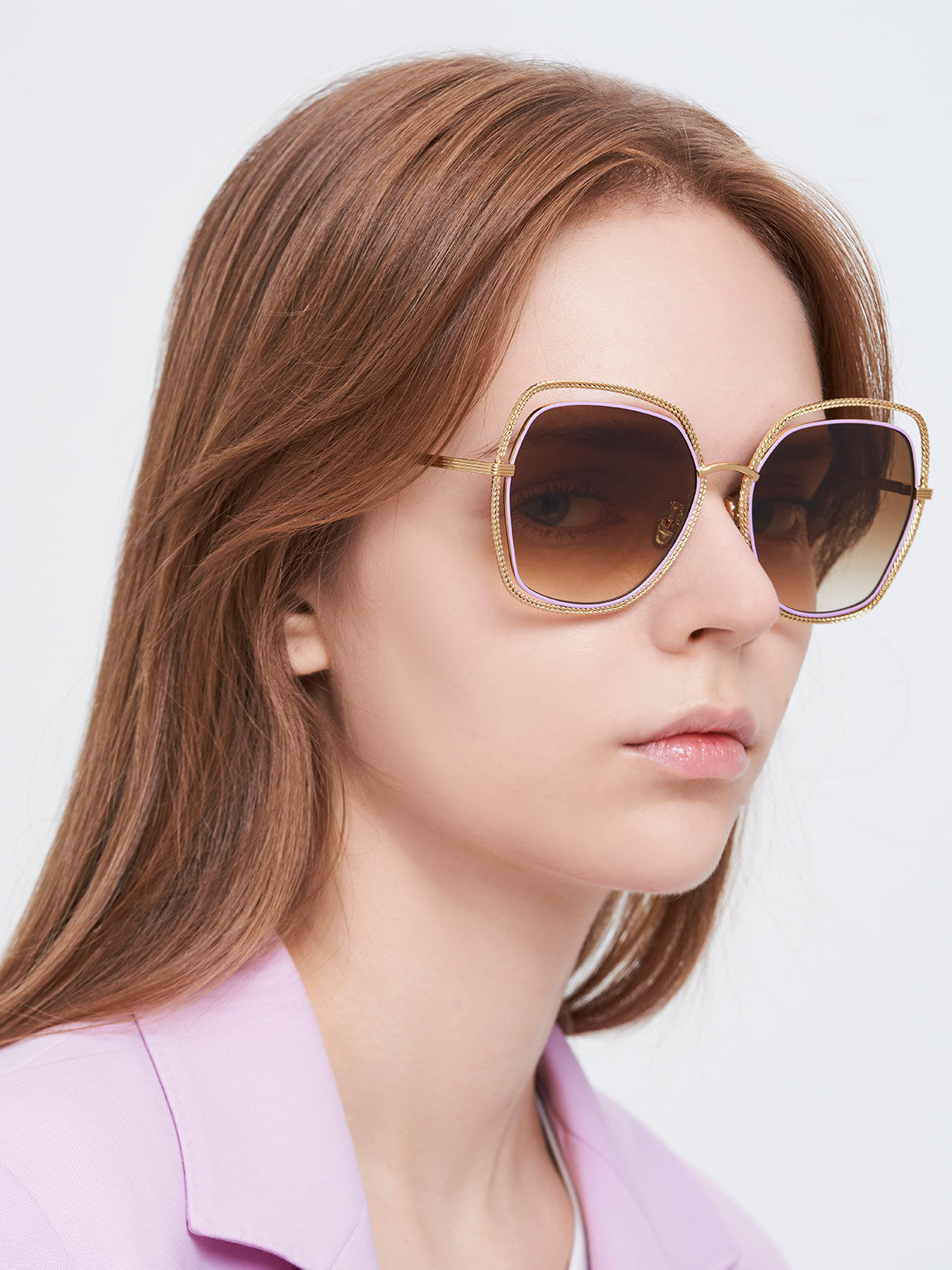 Cut-Out Double-Frame Butterfly Sunglasses, Violet, hi-res