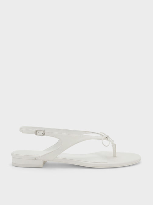 Bow Slingback Thong Sandals, White, hi-res
