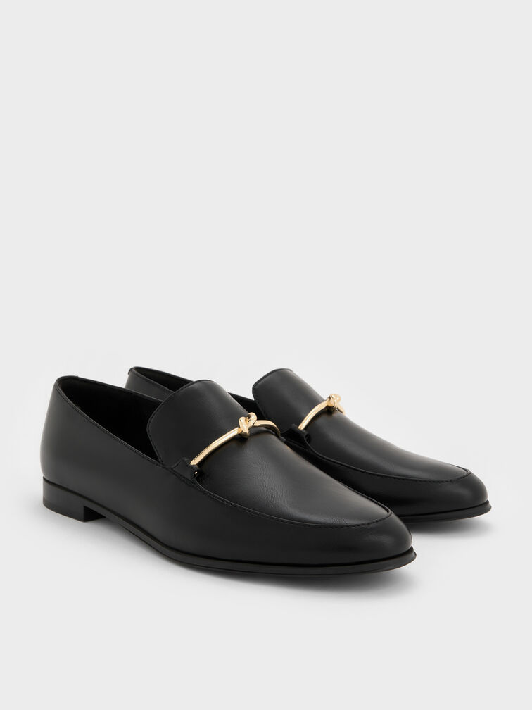 Metallic Knot-Bar Loafers, Black, hi-res