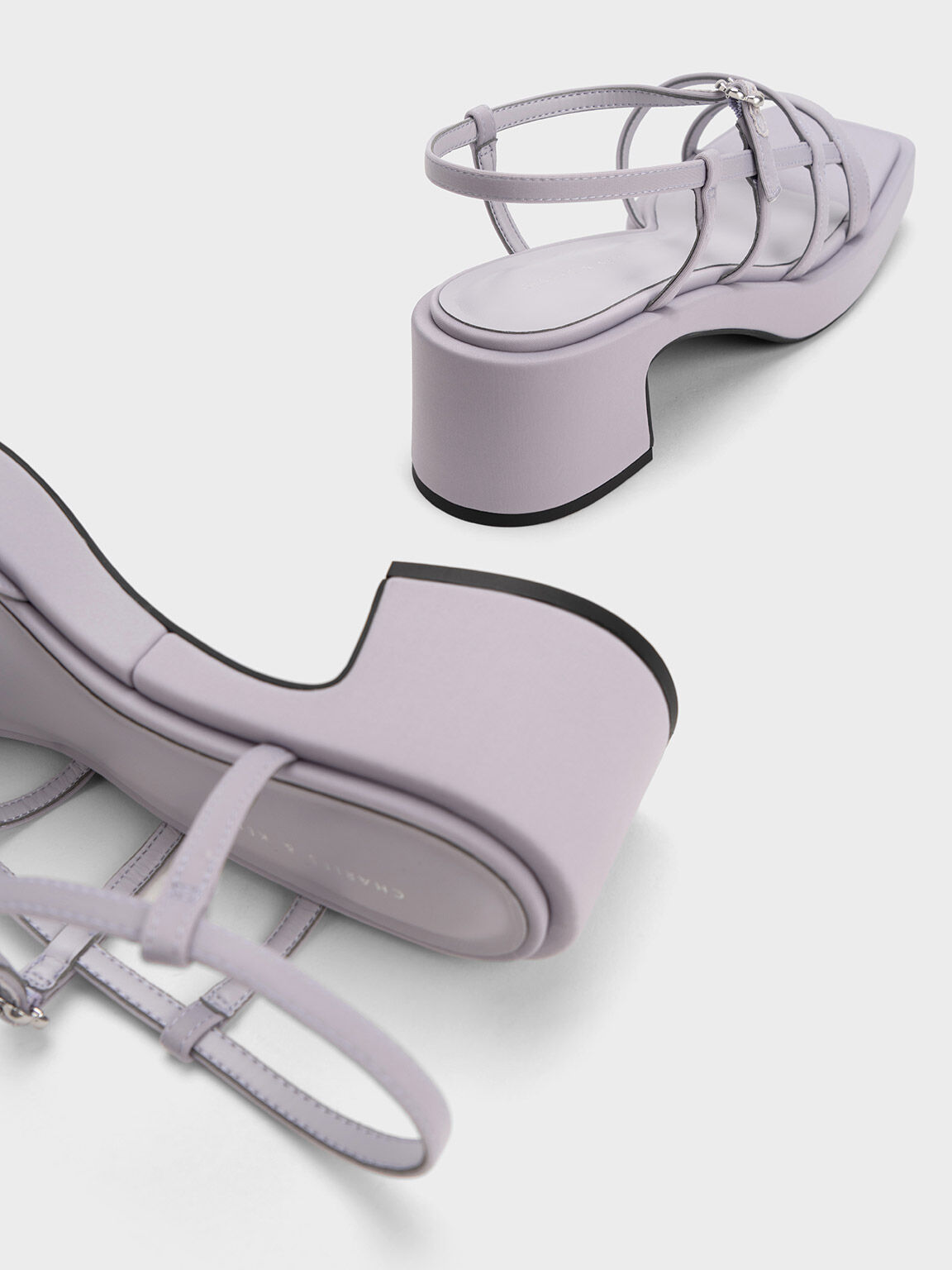 Flower-Buckle Strappy Sandals, Lilac, hi-res