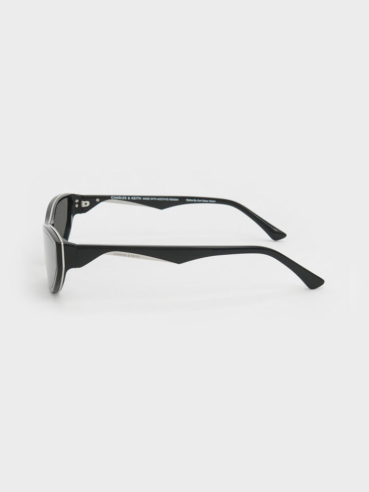 Black Recycled Acetate Angular Shield Sunglasses - CHARLES & KEITH CA