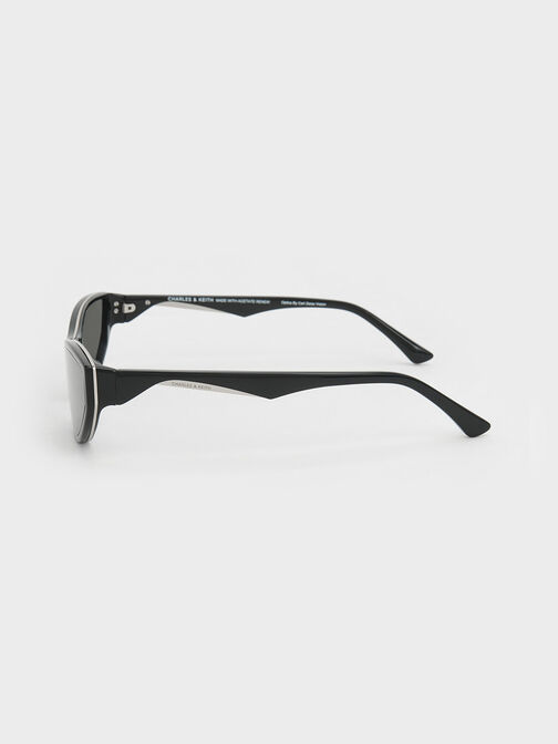 Recycled Acetate Angular Shield Sunglasses, Black, hi-res