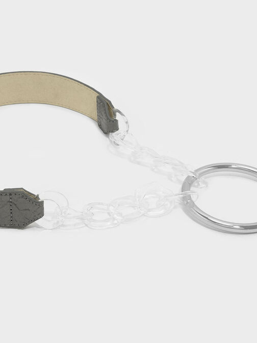 Chain Detail Mid-Waist Belt, Pewter, hi-res