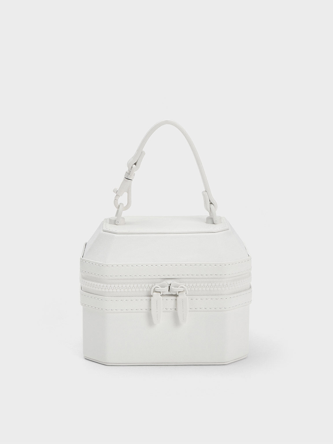 Geometric Boxy Top Handle Bag, White, hi-res