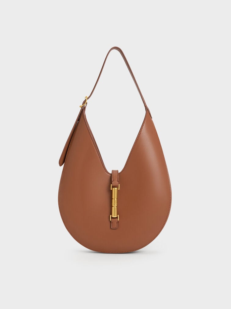 Bolso hobo Cesia con detalles metálicos, Marrón chocolate, hi-res