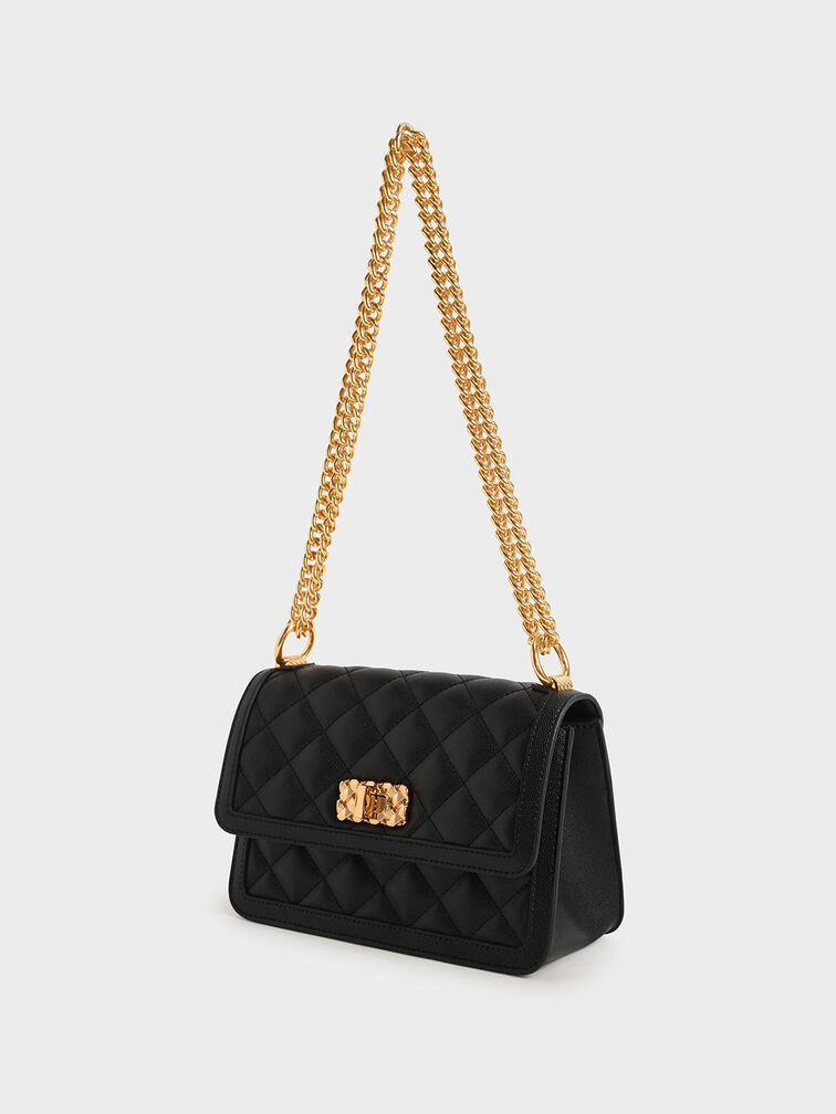 Black Micaela Quilted Chain Bag - CHARLES & KEITH International