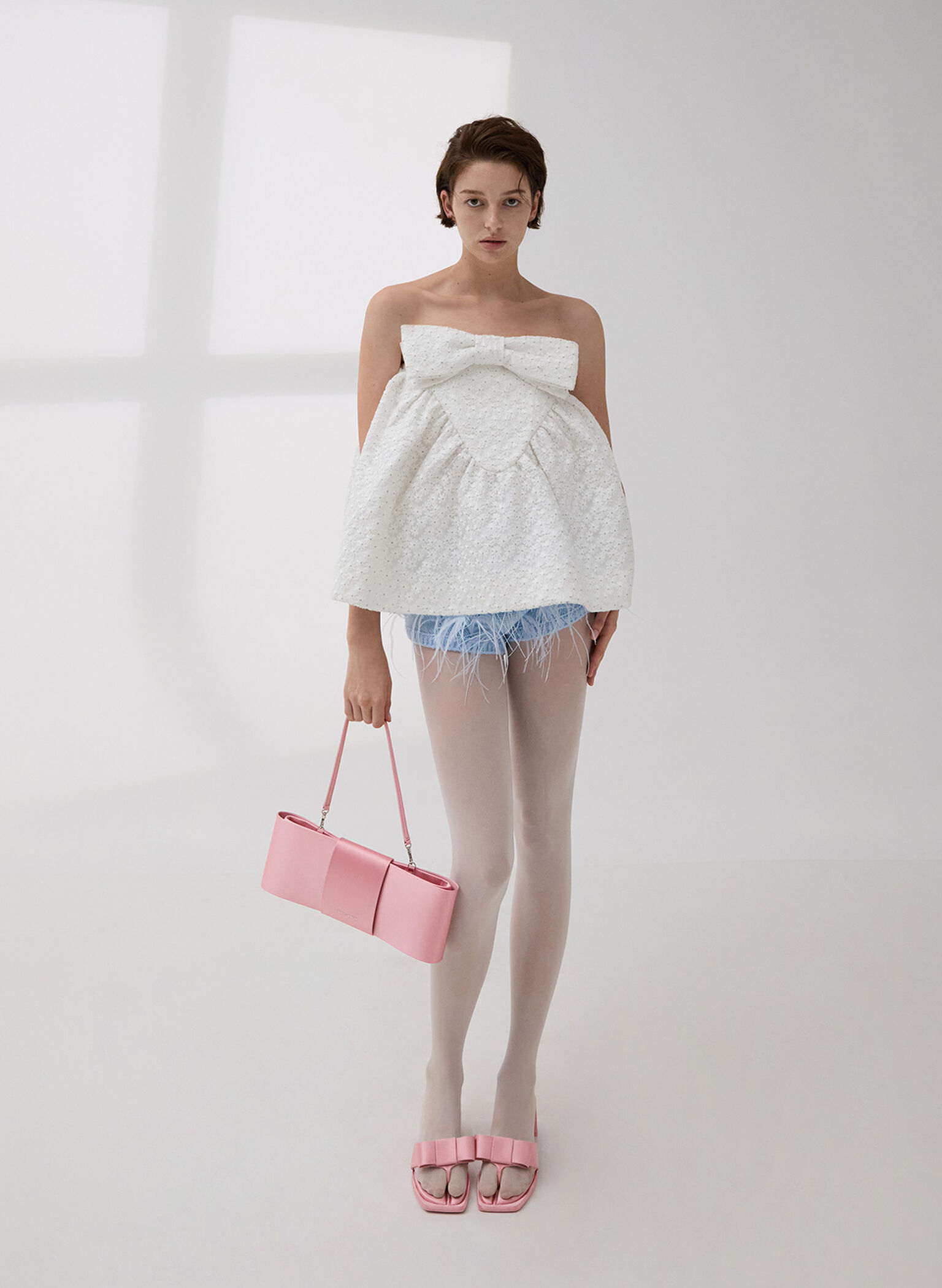 Satin Bow Elongated Shoulder Bag, Rosa flamenco, hi-res
