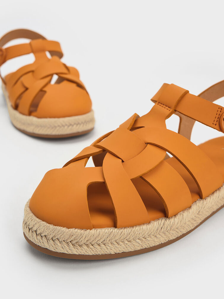 Girls' Interwoven Espadrille Sandals, Orange, hi-res