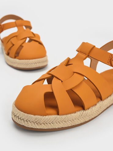 Girls' Interwoven Espadrille Sandals, Orange, hi-res