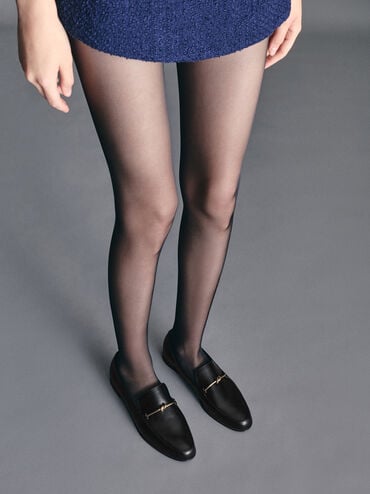 Metallic Knot-Bar Loafers, Black, hi-res