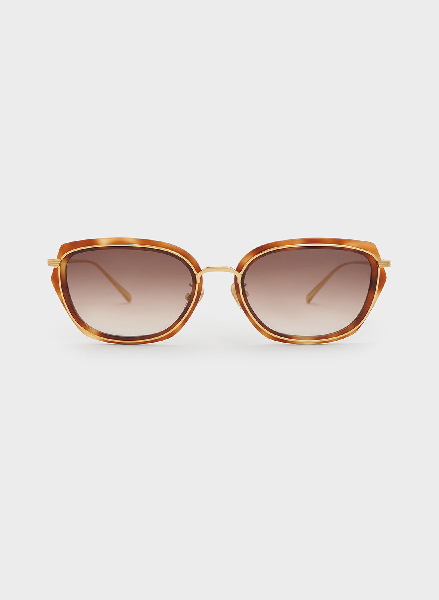Tortoiseshell Metallic Rim Geometric-Frame Sunglasses, T. Shell, hi-res