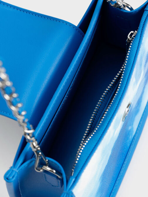 Bolso mini Roza con asa de pedrería y estampado de nubes, Multicolor, hi-res