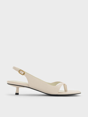 Rayne Square-Toe Kitten-Heel Thong Slingback Sandals, Blanco tiza, hi-res