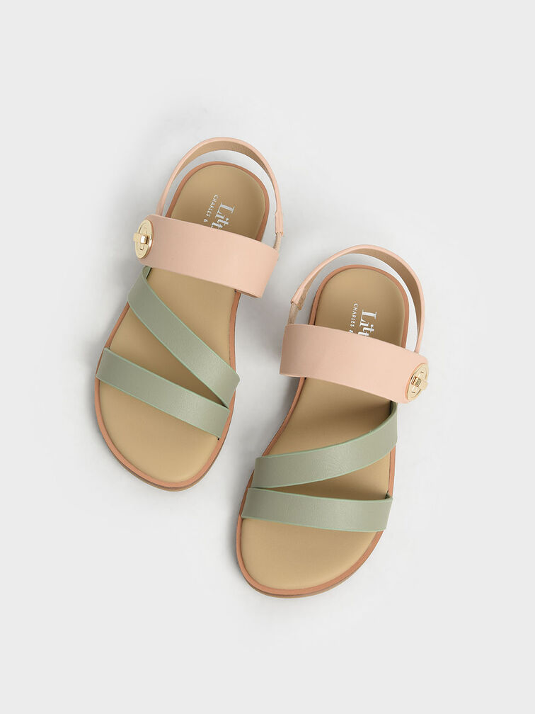 Girls' Yara Metallic Buckle Sandals, Nude, hi-res