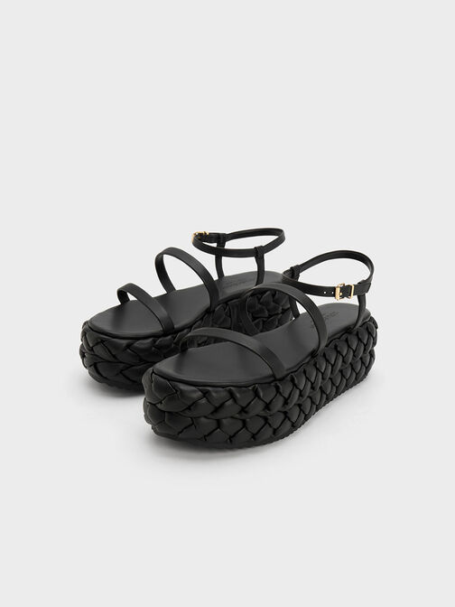 Tali Leather Braided Flatforms, Black, hi-res