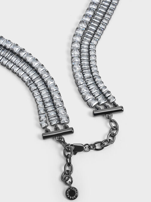 Crystal Triple-Row Tennis Necklace, Black, hi-res