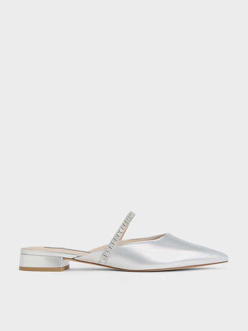 Ambrosia Gem-Embellished Mules, Silver, hi-res