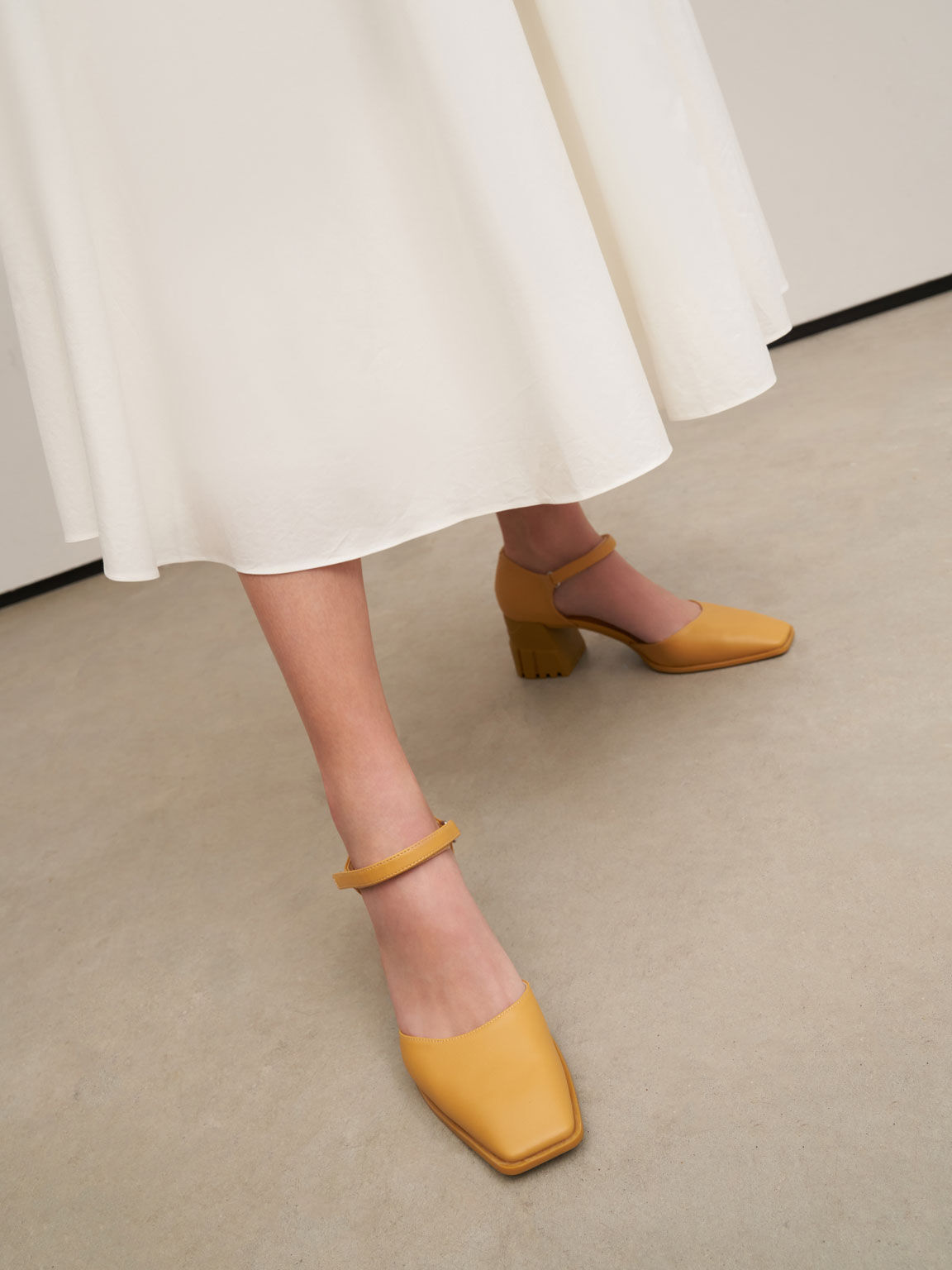 Square Toe D'Orsay Pumps, Mustard, hi-res