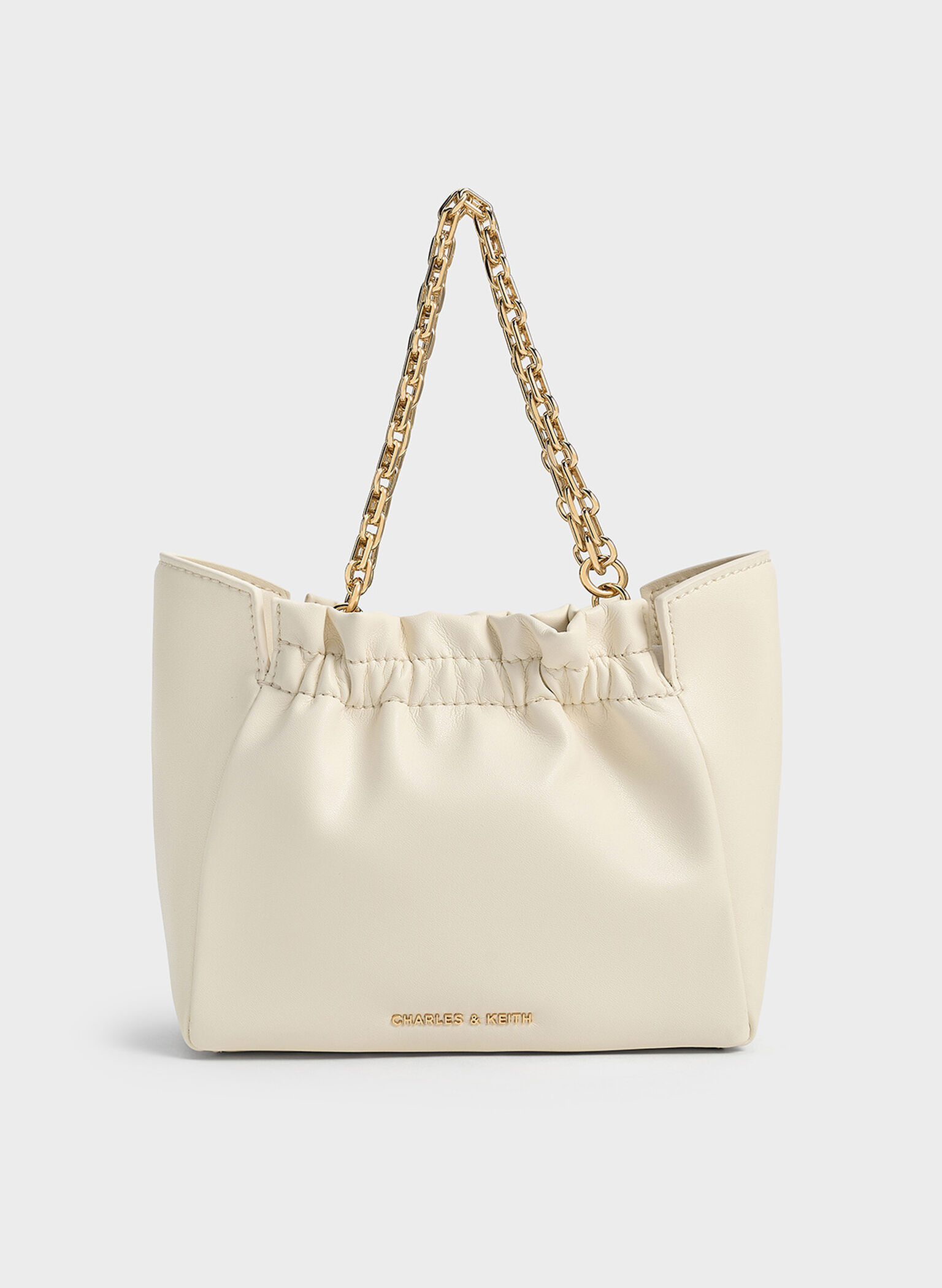 Brigette Ruched Chain-Handle Shoulder Bag, Cream, hi-res