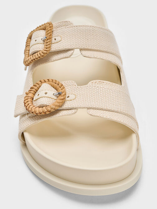 Woven-Buckle Double-Strap Sandals, Chalk, hi-res